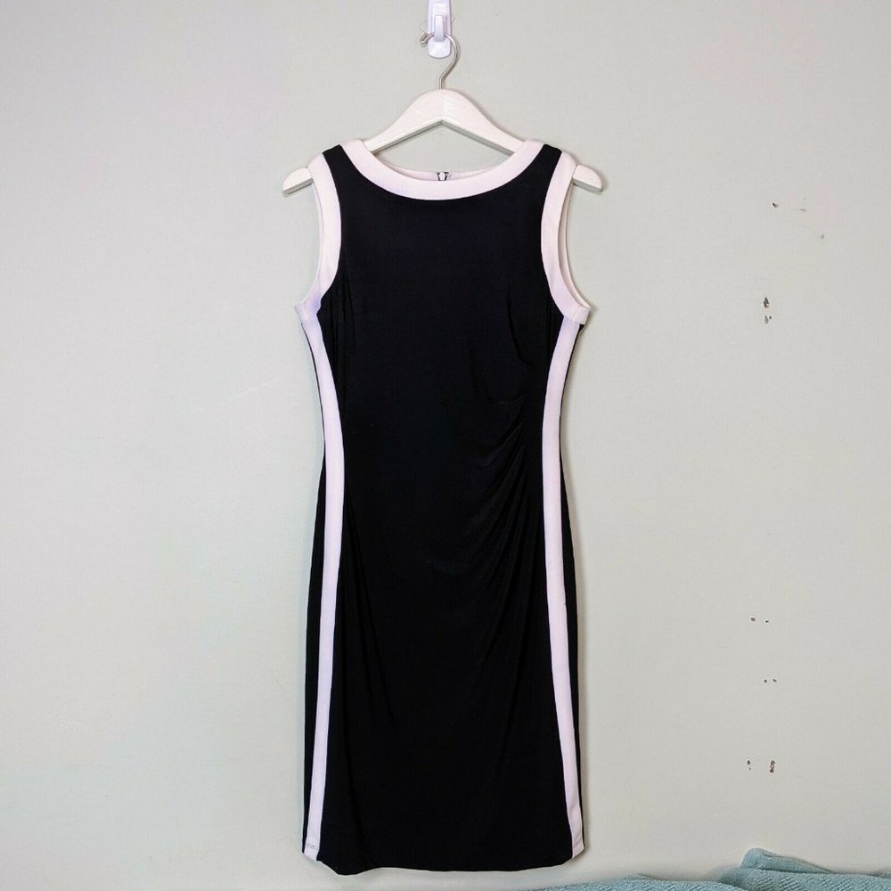 Chaps Pencil Dress Sleeveless Black And White With Accent Career Women Size Med - Picture 6 of 8